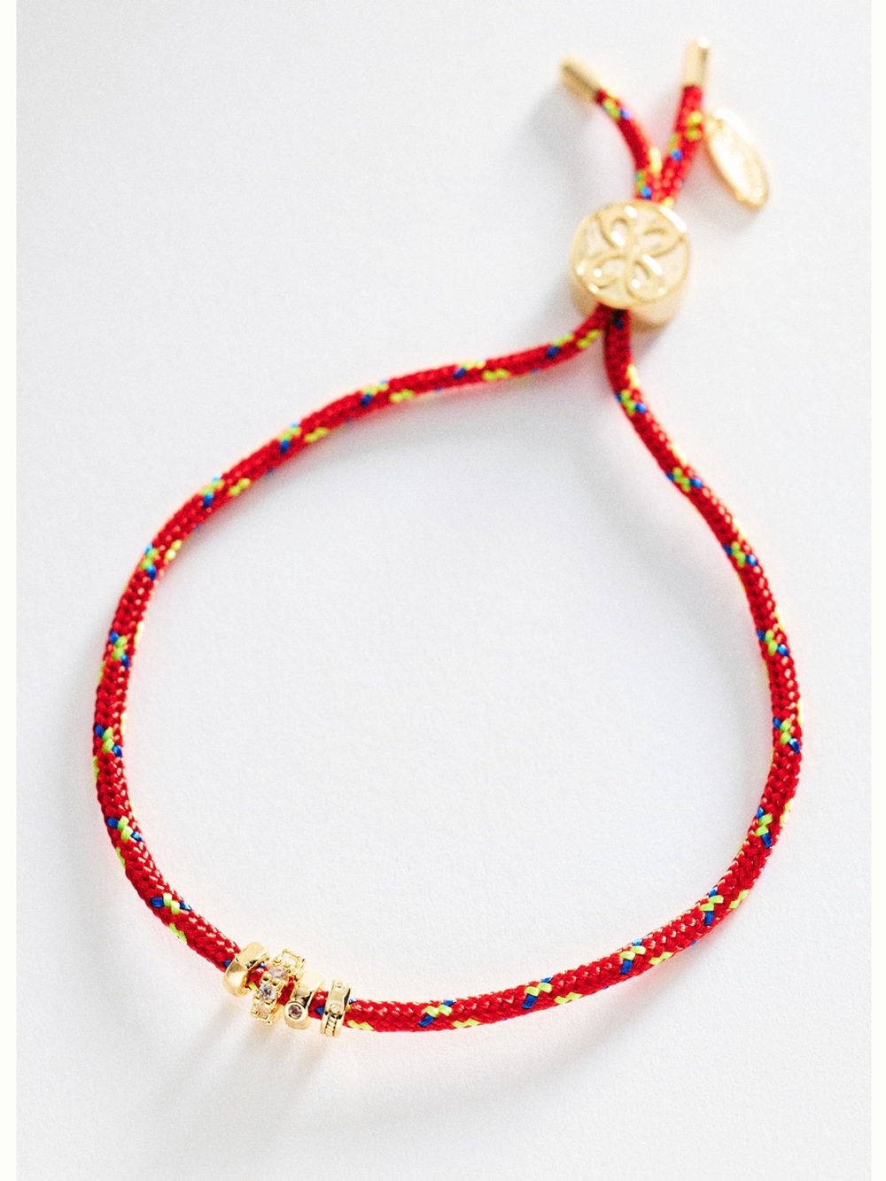 Anthropologie Adjustable Cord Bracelet 14KT Gold Plated New Red